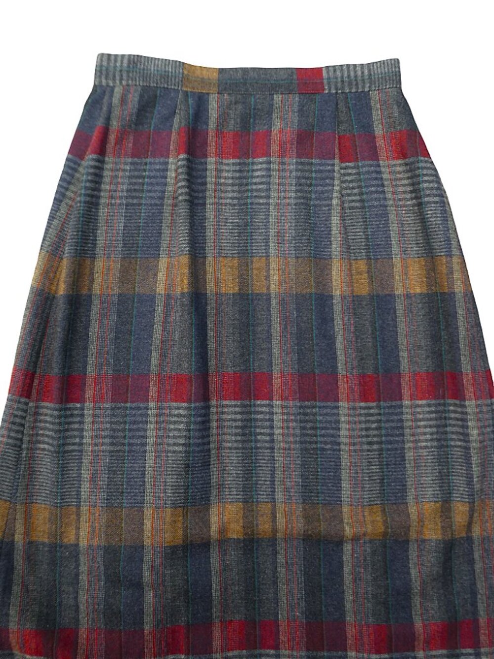 Vintage 60s Panther USA Pleated Midi Skirt Tartan Plaid WooL Blend Fringed Edge - Picture 7 of 8